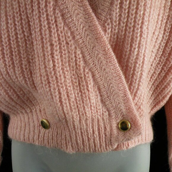 80s SK & Company Mohair Blend Crossover 2 Button Knit Cropped Cardigan Sweater M - Picture 2 of 5